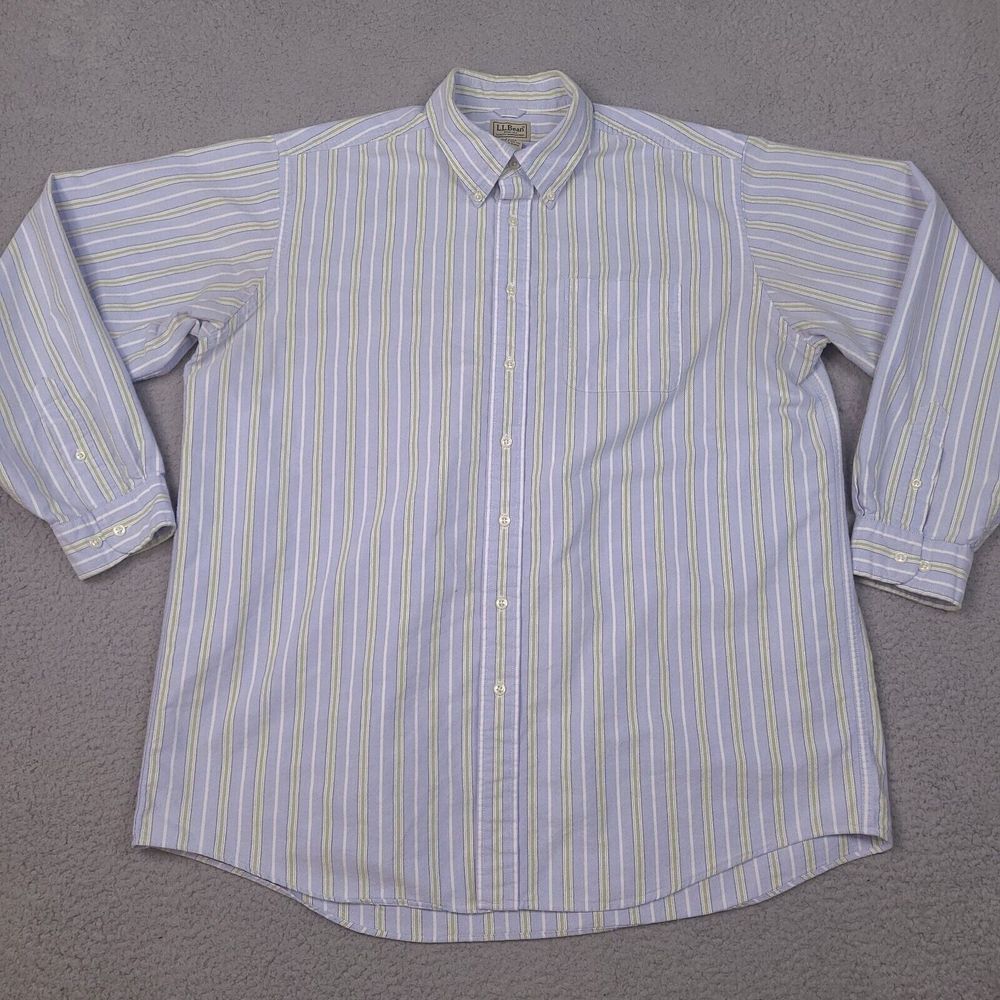 Vintage LL Bean Shirt Mens XLT Tall Blue‎ White Striped Button Down Cotton